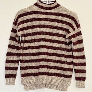 American Eagle Outfitter Stripe Wine Read and Light Brown Sweater Size Medium